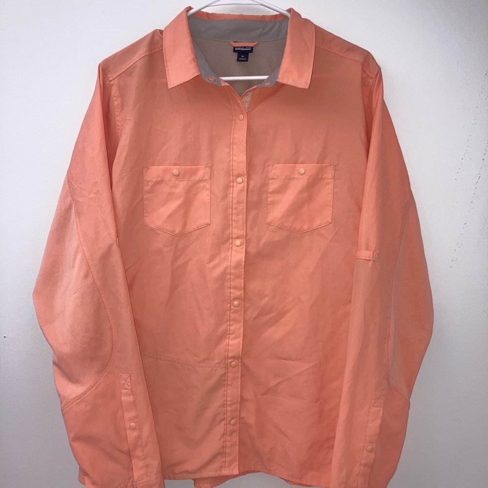Patagonia | Orange Long Sleeve Snap Collar Top Size XL